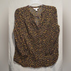 Old Navy Women's Blouse - Black with Yellow and Red Floral